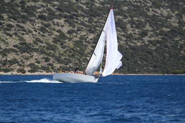 Bodrum Turkey March 2018 Sailboats Sail Windy Weather Blue Waters — Stock Photo, Image