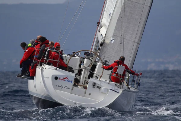 Bodrum Turkey March 2018 Sailboats Sail Windy Weather Blue Waters — Stock fotografie