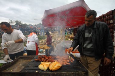 Bodrum, Turkey - 03 January 2016: Traditional camel wrestling is very popular in Aegean Region of Turkey. Colorfully dressed fancy camels bred for this fight