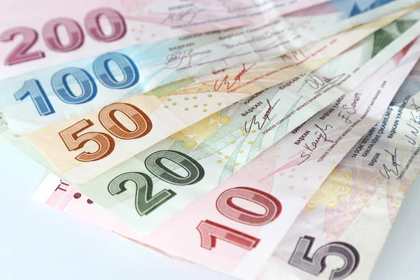 Bündel Verschiedener Türkischer Lira Banknoten Und Münzen Türkische Lira Banknoten — Stockfoto