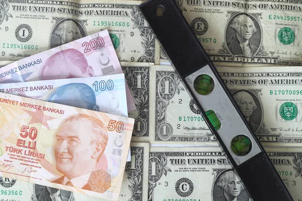 Das Gleichgewicht Der Türkischen Lira Gegenüber Dollar Und Euro Mit — Stockfoto