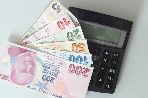 Türkische Lira Mit Taschenrechner Und Stift — Stockfoto