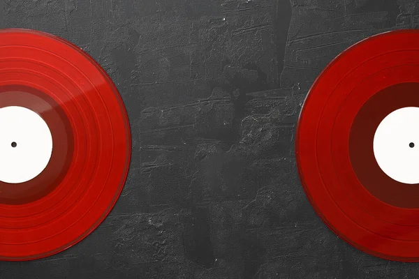 Красная Виниловая Пластинка Черном Каменном Фоне Стиль Ретро Вид Сверху — стоковое фото