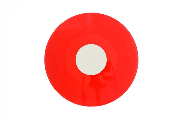 Red Vinyl Plaat Een Witte Achtergrond Retro Stijl Bovenaanzicht Vlakke — Stockfoto