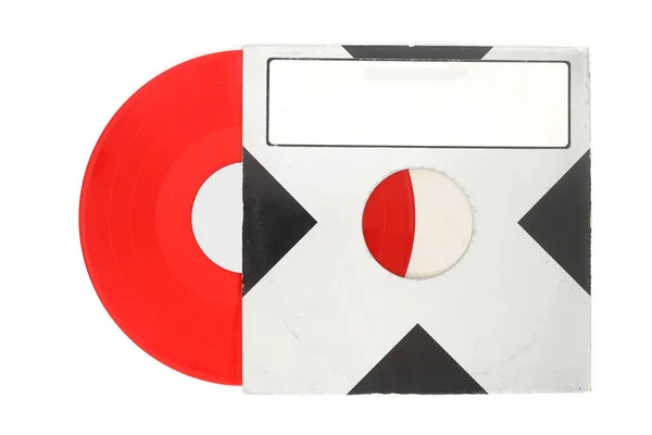 Alter Schwarzer Papiereinband Und Rote Schallplatte Isoliert Auf Weißem Hintergrund — Stockfoto