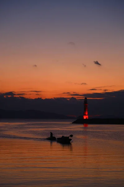 Mare Sole Faro Partenze Sulla Costa Città Balneare Turgutreis Sole — Foto Stock