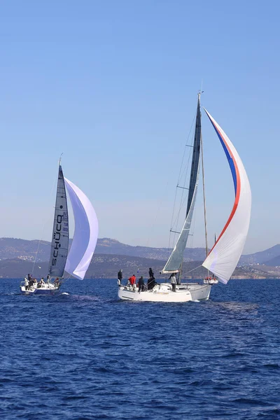 Bodrum Turkey February 2022 Sailboats Sail Windy Weather Blue Waters — Stock Photo, Image