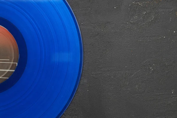 Синяя Виниловая Пластинка Чёрном Фоне Стиль Ретро Вид Сверху — стоковое фото