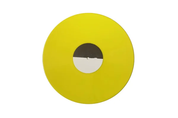 白い背景に黄色のビニールレコード レトロなスタイル 最上階だ コピースペース — ストック写真