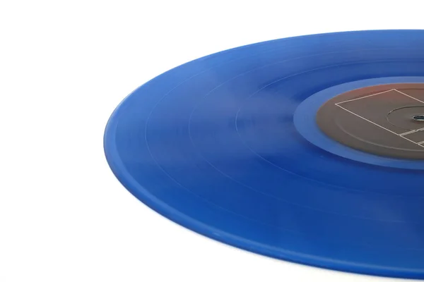 Modrá Vinylová Deska Bílém Pozadí Retro Styl Horní Pohled Plocha — Stock fotografie