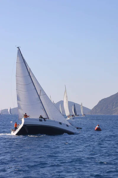 Bodrum Turkije Februari 2022 Zeilboten Varen Met Winderig Weer Het — Stockfoto