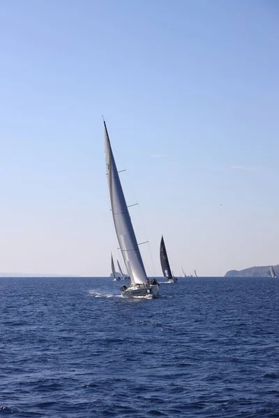 Bodrum Turkey February 2022 Sailboats Sail Windy Weather Blue Waters — Stock Photo, Image
