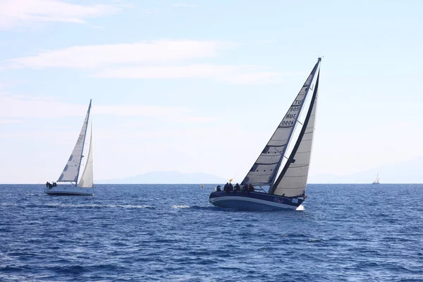 Bodrum Turkije Februari 2022 Zeilboten Varen Met Winderig Weer Het — Stockfoto