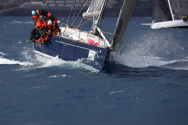 Bodrum Turkije Februari 2022 Zeilboten Varen Met Winderig Weer Het — Stockfoto