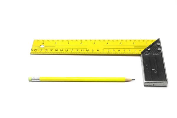 Construction Tape Measure Pencil White Background — Stock Photo, Image