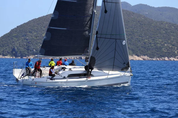 Bodrum Turkey April 2022 Sailboats Sail Windy Weather Blue Waters — Stock Photo, Image