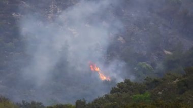 Ormanda ve çalılık alanlarda yangın. Derekoy köyündeki orman dumanlı Wildfire 'ın 2022 ilkbaharında Mugla Bodrum Türkiye' deki görüntüsü
