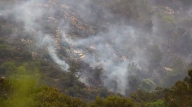 Ormanda ve çalılık alanlarda yangın. Derekoy köyündeki orman dumanlı Wildfire 'ın 2022 ilkbaharında Mugla Bodrum Türkiye' deki görüntüsü