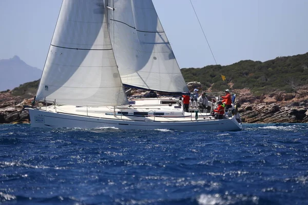 Bodrum Turkiet Maj 2022 Segelbåtar Seglar Blåsigt Väder Egeiska Havets — Stockfoto