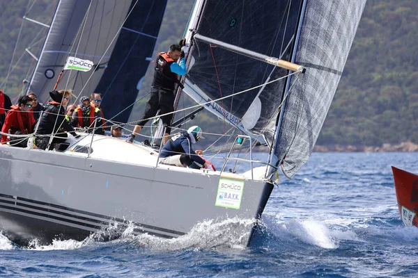 Bodrum Turkiet 2022 Segelbåtar Seglar Blåsigt Väder Egeiska Havets Blå — Stockfoto