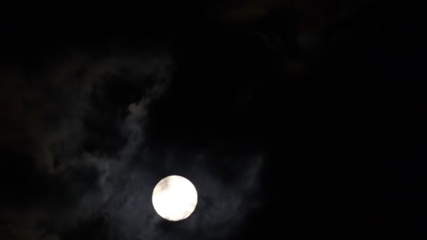 在漆黑的夜空中移动的一轮明亮的满月的近照 — 图库视频影像