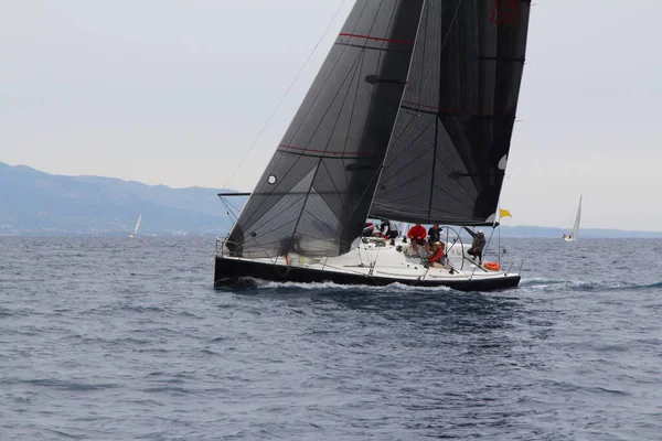 Bodrum Turkey May 2019 Sailboats Sail Windy Weather Blue Waters — Fotografia de Stock