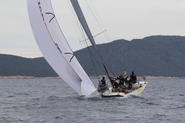 Bodrum Turkey May 2019 Sailboats Sail Windy Weather Blue Waters — Foto Stock