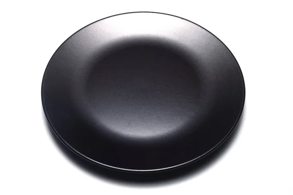 Empty Black Slate Plate White Background Food Background Menu Recipe — 스톡 사진