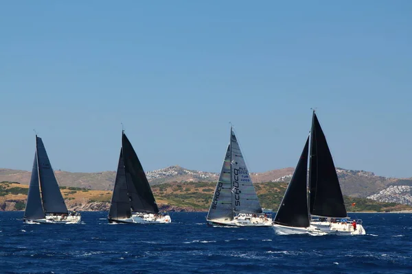 Bodrum Törökország 2019 Május Szeles Időben Vitorláznak Égei Tenger Kék — Stock Fotó