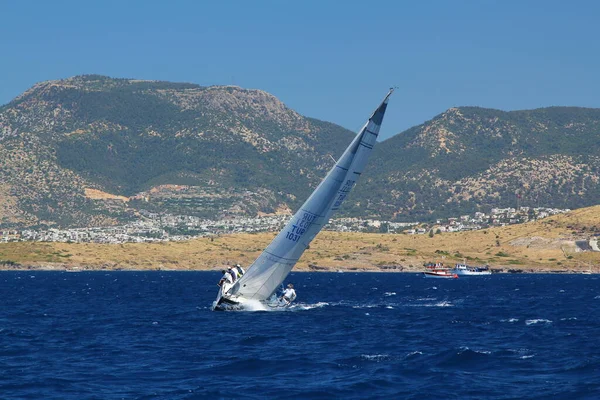 Bodrum Turkey May 2019 Sailboats Sail Windy Weather Blue Waters — Φωτογραφία Αρχείου