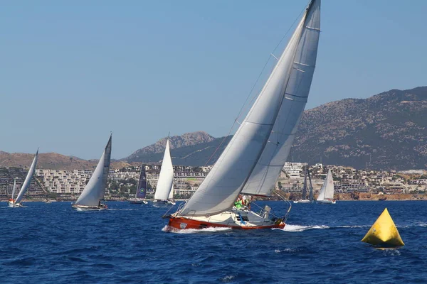 Бодрум Туреччина Травня 2019 Морські Човни Плавають Вітряну Погоду Блакитних — стокове фото