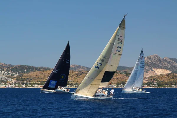 Bodrum Turkey May 2019 Sailboats Sail Windy Weather Blue Waters — 스톡 사진