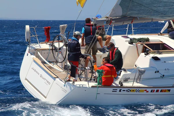 Bodrum Turkey May 2019 Sailboats Sail Windy Weather Blue Waters — Zdjęcie stockowe