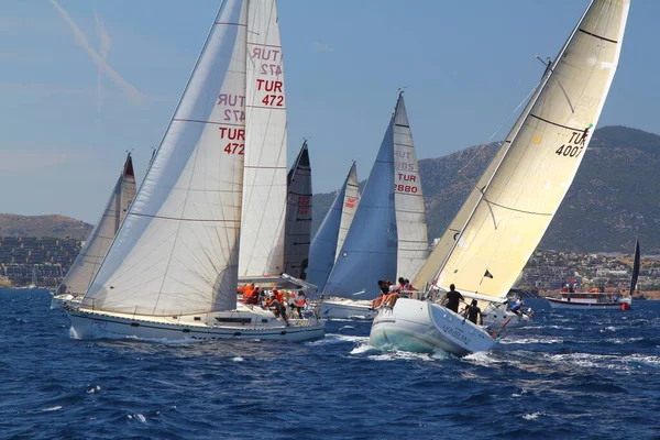 Bodrum Turkey May 2019 Sailboats Sail Windy Weather Blue Waters — Stock Photo, Image