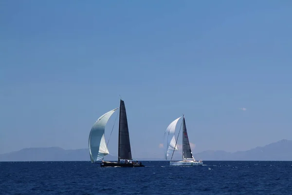 Bodrum Turkey May 2019 Sailboats Sail Windy Weather Blue Waters — Foto de Stock