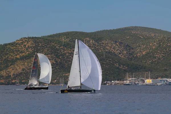 Bodrum Turkey May 2019 Sailboats Sail Windy Weather Blue Waters — ストック写真