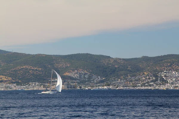 Bodrum Turkey May 2019 Sailboats Sail Windy Weather Blue Waters —  Fotos de Stock