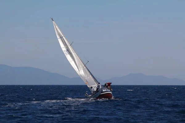 Bodrum Turkey May 2019 Sailboats Sail Windy Weather Blue Waters — Fotografia de Stock