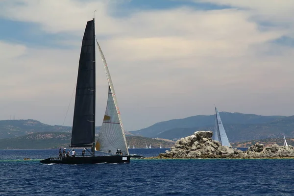Bodrum Turkey May 2019 Sailboats Sail Windy Weather Blue Waters — Foto Stock