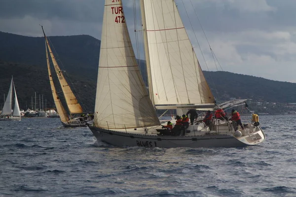 Bodrum Turkey January 2019 Sailboats Sail Windy Weather Blue Waters — Photo