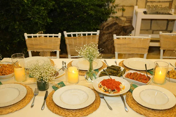 Dinner Table Turkish Culture Being Prepared Celebration West Turkey — Stok fotoğraf