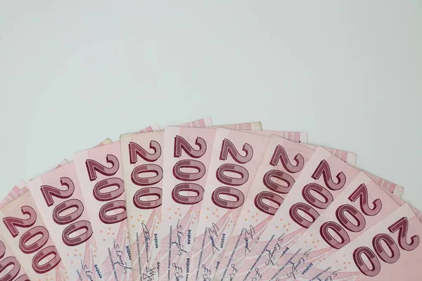 Turkish Lira Banknotes Various Color Pattern Value White Background — Stock Fotó
