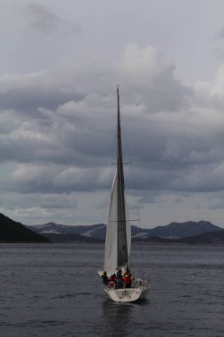 Bodrum,Turkey. 19 January 2019: Sailboats sail in windy weather in the blue waters of the Aegean Sea, on the shores of the famous holiday destination Bodrum.