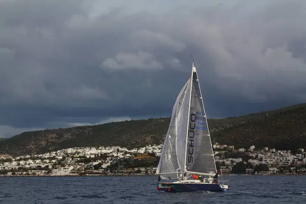 Bodrum Turkey January 2019 Sailboats Sail Windy Weather Blue Waters — Stock Fotó