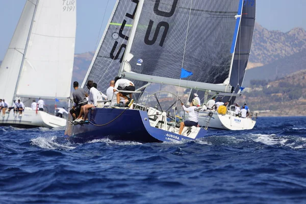 Bodrum Turkey September 2022 Sailboats Sail Windy Weather Blue Waters — Stock Photo, Image