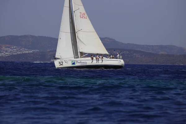 Bodrum Turkiet 2022 Segelbåtar Seglar Blåsigt Väder Egeiska Havets Blå — Stockfoto