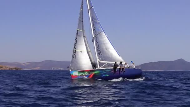 Bodrum Turchia Settembre 2022 Barche Vela Con Vento Nelle Acque — Video Stock
