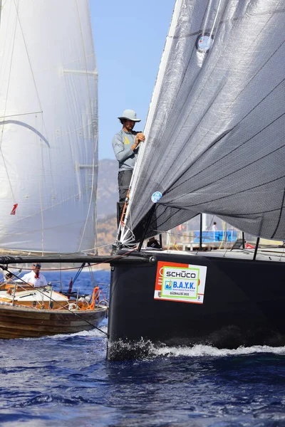 Bodrum Turkey October 2022 Sailboats Sail Windy Weather Blue Waters — Stock Photo, Image