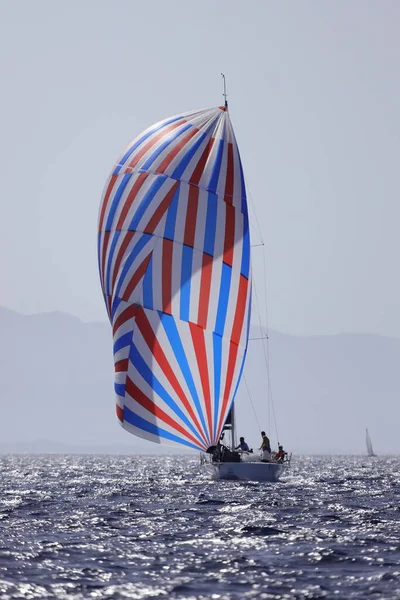 Bodrum Turkey October 2022 Sailboats Sail Windy Weather Blue Waters — Stock Photo, Image