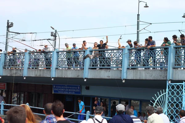 Stanbul Turkey September 2011 Time Seagull Hooked Fishing Line Fishermen — Stock Photo, Image